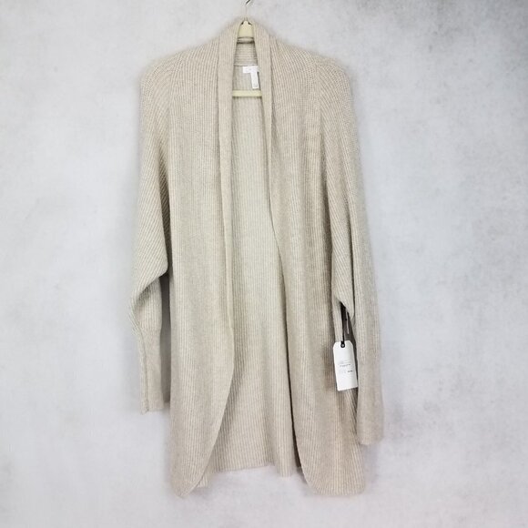 Leith Sweaters - Leith Size L Open Front Long Cardigan Sweater in Beige Oatmeal Medium Heather